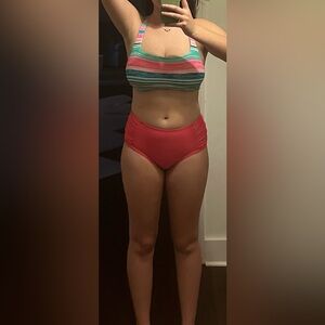 Red High-Waisted Bikini Bottoms